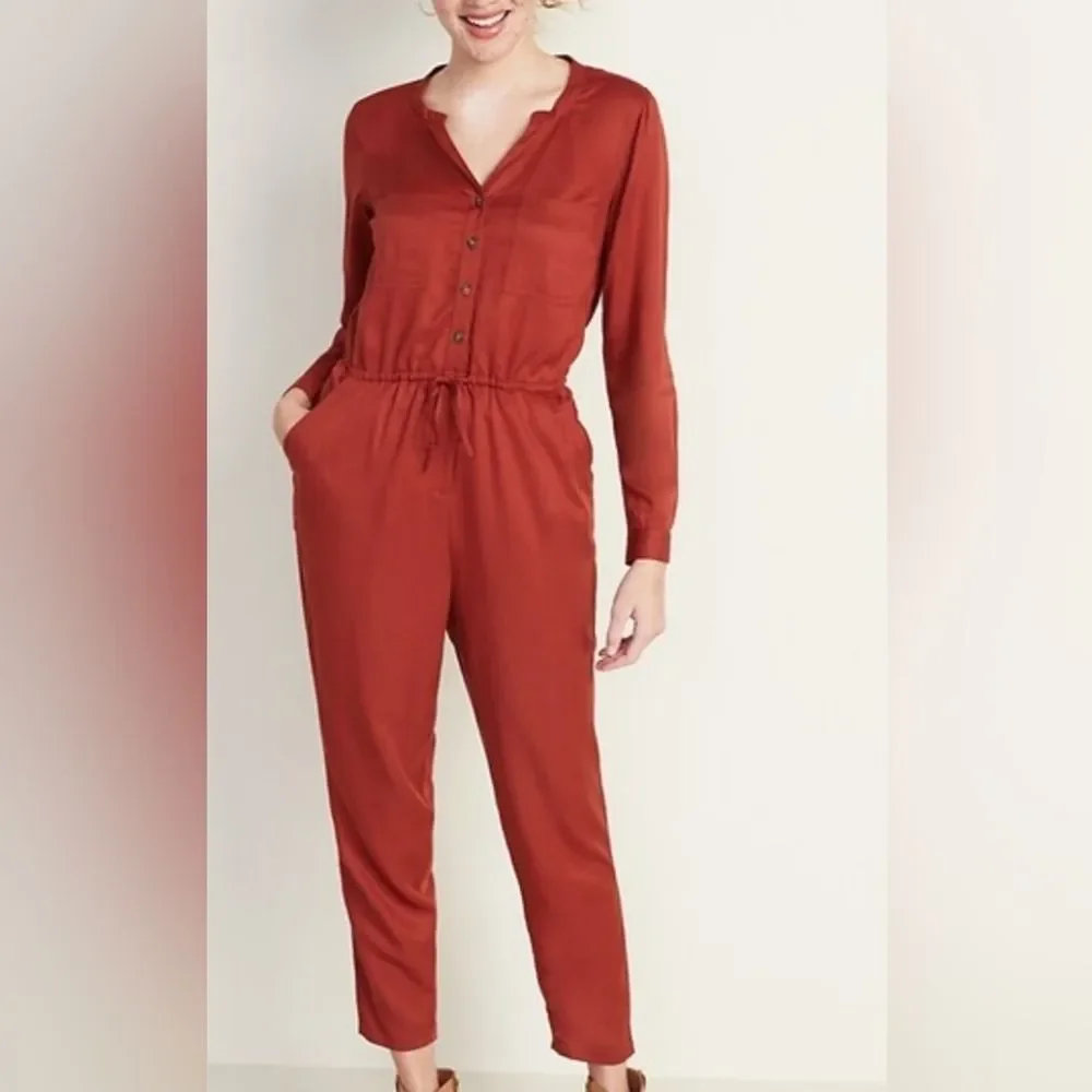 NWT Old Navy Tierra Red Long Sleeve Jumpsuit